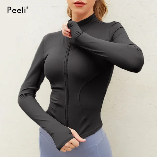 Peeli Long Sleeve Sports Jacket Women Zip Fitness Yoga Shirt Winter Warm Gym Top Activewear Running Coats Workout Clothes Woman - Image 2