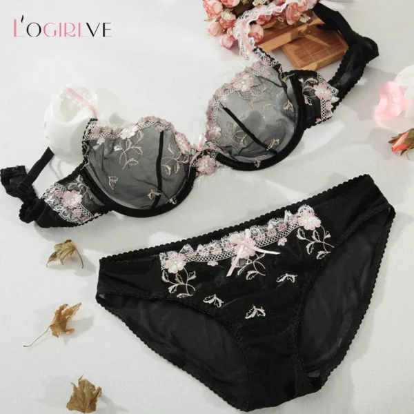 Logirlve New Embroidery Women Lace Lingerie Set Sexy Bra Panties Sets Plus Size Brassiere Ultrathin Underwear Transparent Bras - Image 5