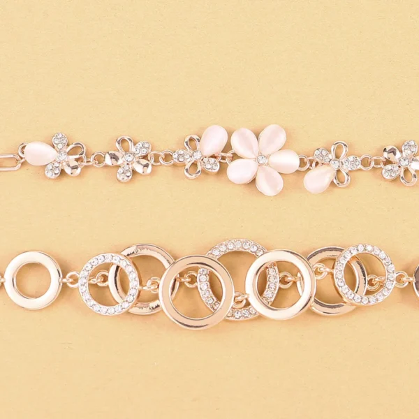 Fashionable casual women's crystal bracelet Five leaf flower accessories for ladies Love story double bracelet match - Image 4