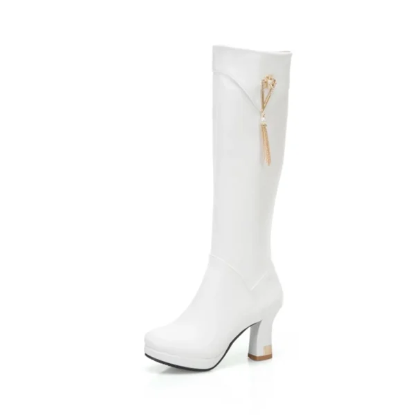 Leather Knee Boots Women Design Fur Warm Winter Shoes Women Zipper High Heels Thigh High Fflat Boots Long Woman Footwear K5616-4 - Image 2