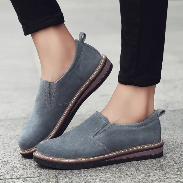 WOIZGIC Women Ladies Mother Female Cow Suede Genuine Leather Shoes Flats Loafers Slip On Pigskin British Korean ZDRS-978 - Image 3