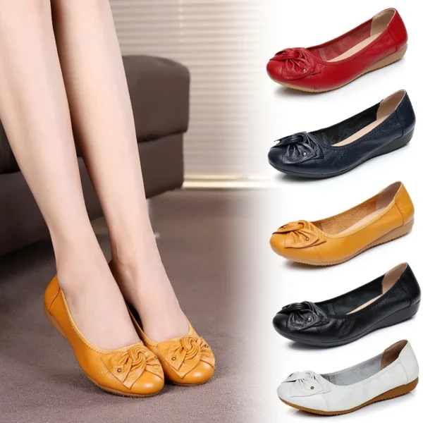 WOIZGIC Women's Female Ladies Mother Woman Flats Shoes Loafers Genuine Leather Slip On Summer Round Toe Size 35-43 ZBM-1108 - Image 2