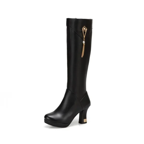 Leather Knee Boots Women Design Fur Warm Winter Shoes Women Zipper High Heels Thigh High Fflat Boots Long Woman Footwear K5616-4 - Image 3