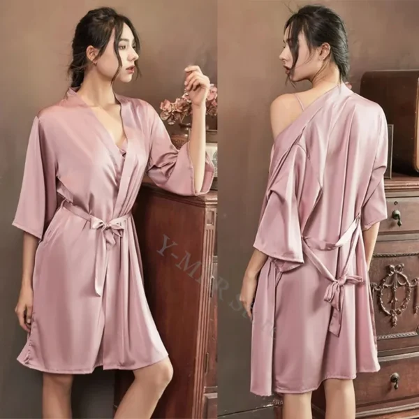 Satin Robe Female Intimate Lingerie Sleepwear Silky Bridal Wedding Gift Casual Kimono Bathrobe Gown Nightgown Sexy Nightwear - Image 2