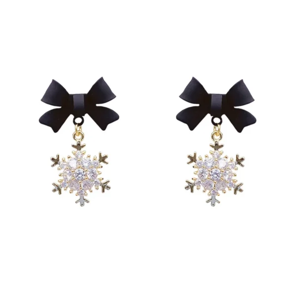 Sweet Bowknots Snowflake Drop Earrings for Women Girls Trendy Elegant Red Black Ear Accessories Jewelry Earring Charm Xmas Gifts - Image 6