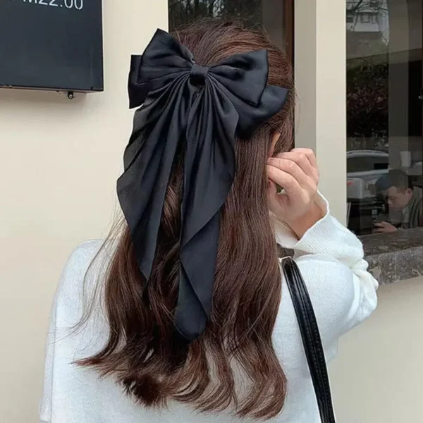 Large Bow Hairpin Summer Chiffon Big Bowknot Stain Bow Barrettes Women Girl Solid Color Ponytail Clip Hair Accessories - Image 2