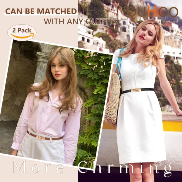 Adjustable Leather Ladies Dress Belts Skinny Thin Women Waist Belts Strap Gold Color Buckle Female Fashion Waistband - Image 2