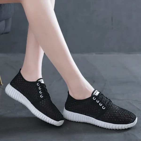 Womens Shoes Hollow Out Breathable Lace Up Flats Breathable Mesh Lightweight Shoes Casual All-match Sneakers Zapatos De Mujer - Image 6
