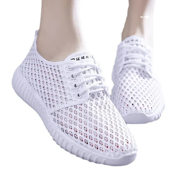 Womens Shoes Hollow Out Breathable Lace Up Flats Breathable Mesh Lightweight Shoes Casual All-match Sneakers Zapatos De Mujer - Image 5