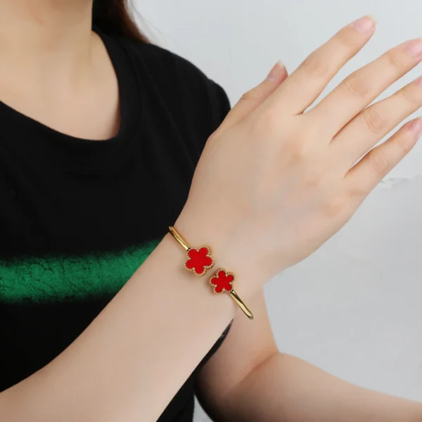 New Creative Stainless Steel Plant Five-Leaf Flower Open Bangle Simple For Woman Girl Fashion Party Jewelry Accessories Clover - Image 6