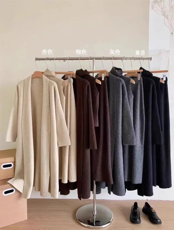 2024 Women Three Piece Sets Long Sweater Vest Jumper Dress Kintted Spring Autumn Winter Crochet Cardigan Y2k High Waist Skirt - Image 5