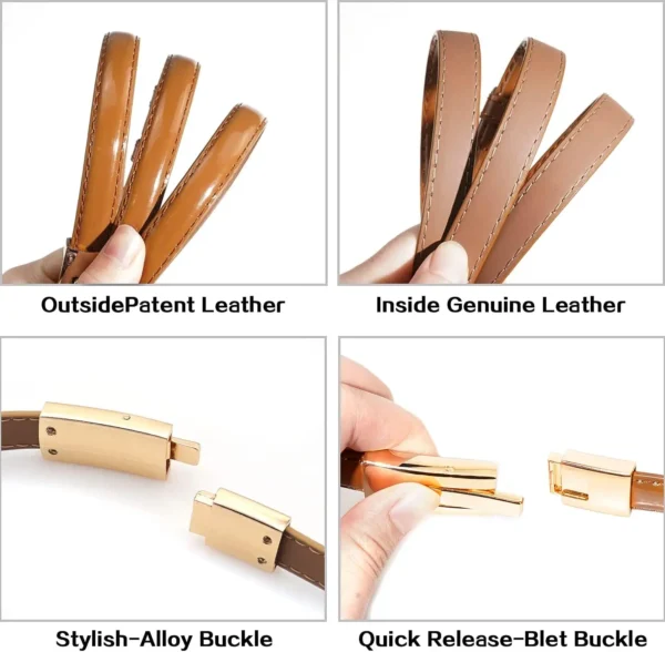 Adjustable Leather Ladies Dress Belts Skinny Thin Women Waist Belts Strap Gold Color Buckle Female Fashion Waistband - Image 5