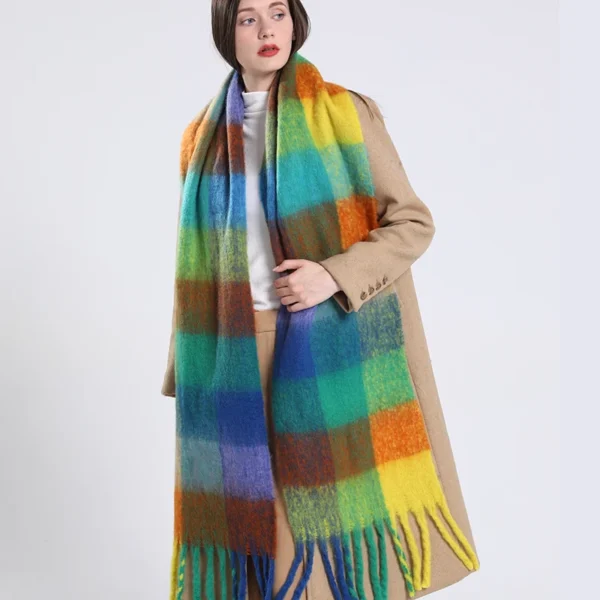 2024 Winter Thick Warm Scarf Women Cashmere Shawl and Wraps Pashmina Neckerchief Bufanda Female Rainbow Hairy Tessel Echarpe New - Image 2