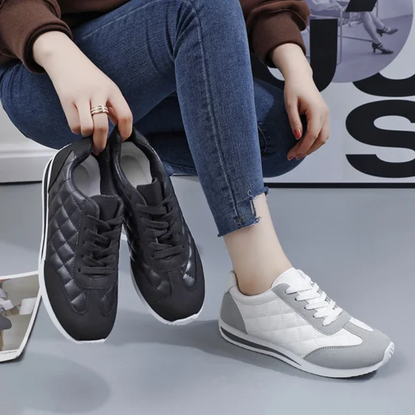 Women Casual Walking Shoes Summer Flat Lace Up Leather High Quality Sneakers Fashion Wild Flat-bottomed Loafers Women Sneakers - Image 2