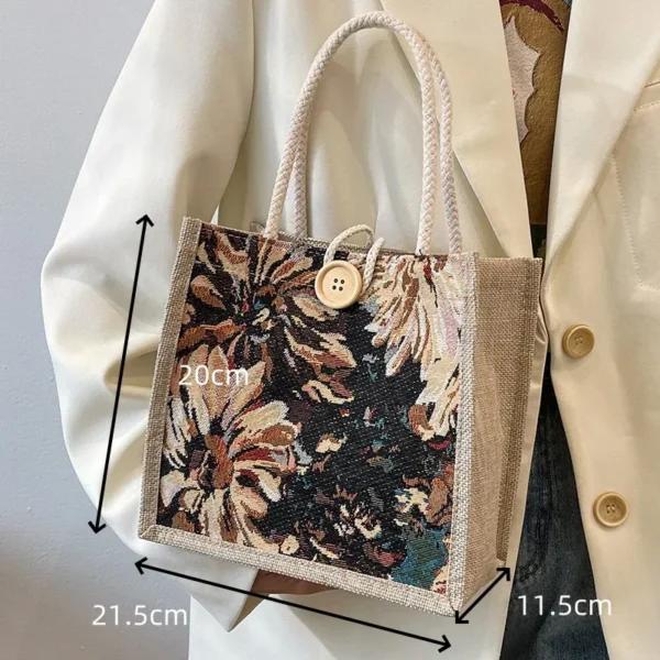 Student Handbag New Open Korean Canvas Bag Fashion Flower Design Buckle Lunch Box Bag Small Square Bag for Women - Image 5