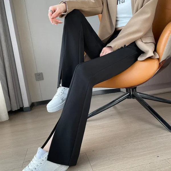 Spring Autumn New Fashion High Waist Elastic Solid Women's Clothing Bell-bottoms Pockets Hanging Down Korean Simplicity Pants - Image 2