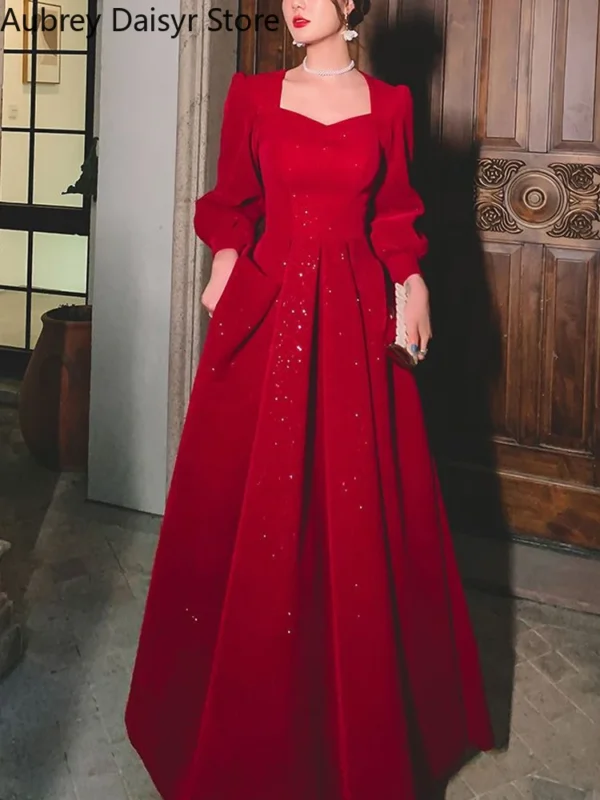 Elegant Red Sequins Midi Dress Women Vintage V-neck Formal Occasions Evening Party Dresses Fashion Chic Design New in Dresses - Image 5