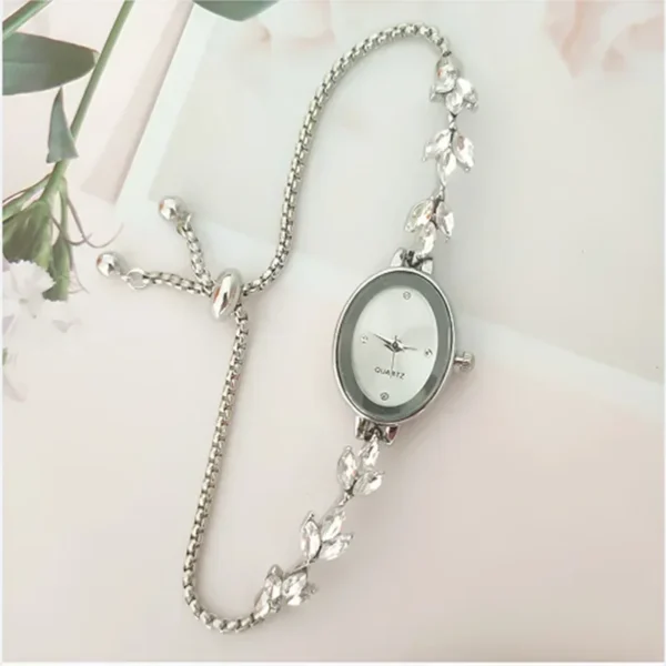 New Elegant Watch for Women Rhinestone Inlaid for Clover Lady Watches Oval Fashion Quartz Wristwatch Bracelet Clocks reloj mujer - Image 6