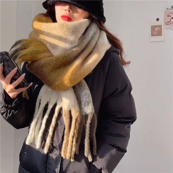 2024 Winter Thick Warm Scarf Women Cashmere Shawl and Wraps Pashmina Neckerchief Bufanda Female Rainbow Hairy Tessel Echarpe New - Image 4