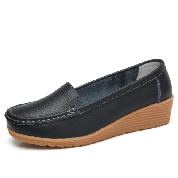 Women Shoes 2023 New Leather Flat Shoes Slip On Women Loafers With Wedge Heels Casual Flats Zapatos Mujeres Moccasins Female - Image 5
