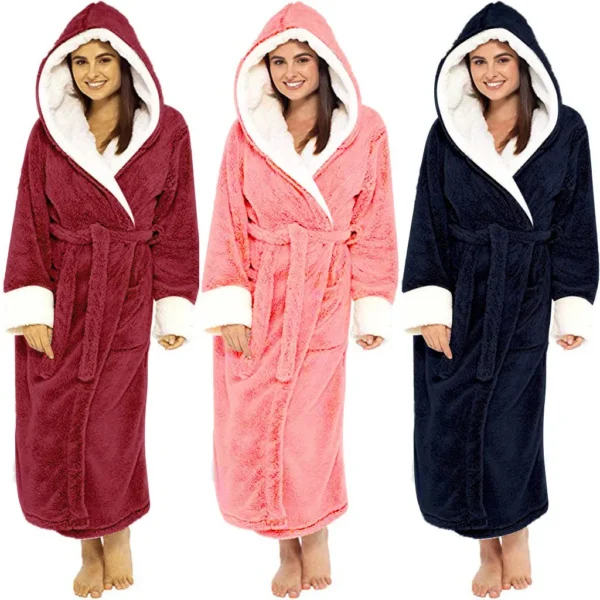 Ladies Underwerwomenwinter Plush Lengthened Shawl Bathrobe Home Clothes Long Sleeved Robe Coat Women'S Winter Warm Sleeping Robe - Image 2