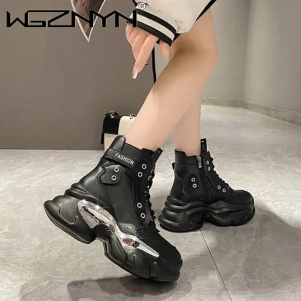 NEW Women Ankle Boots Autumn Chunky Shoes Woman High Platform Breathable Sneakers 8CM Thick Sole Wedges Motorcycles Boots Winter - Image 5