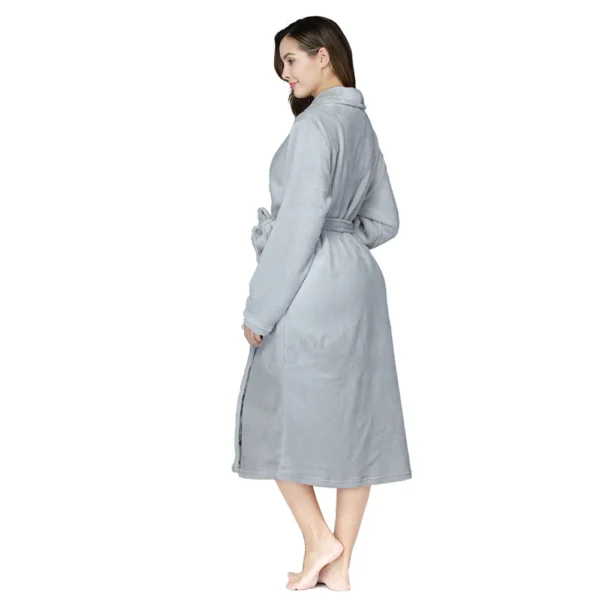 RONGTAI Women's solid color lapel bathrobe autumn and winter models facecloth warm and comfortable long-sleeved robe homewear - Image 4
