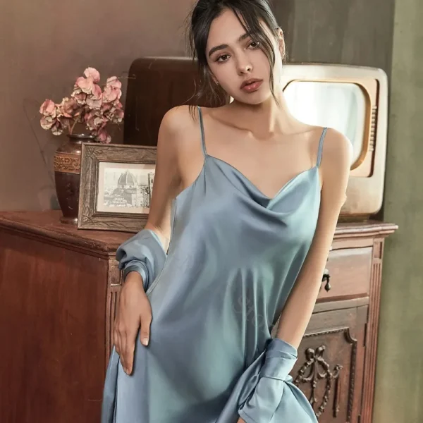 Satin Robe Female Intimate Lingerie Sleepwear Silky Bridal Wedding Gift Casual Kimono Bathrobe Gown Nightgown Sexy Nightwear - Image 3