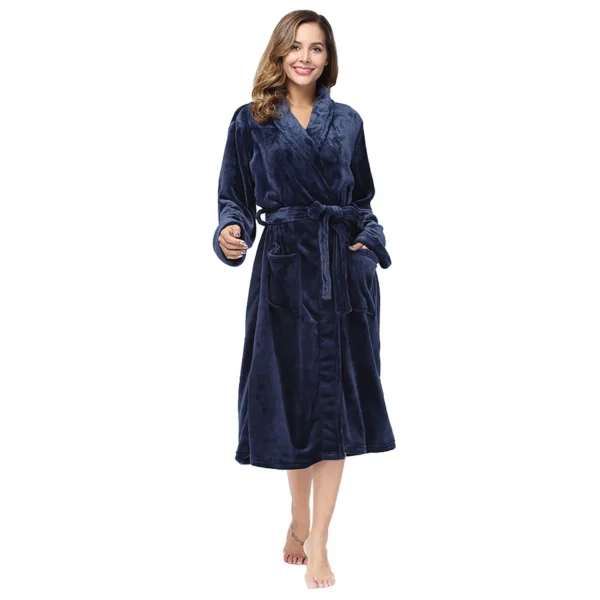 RONGTAI Women's solid color lapel bathrobe autumn and winter models facecloth warm and comfortable long-sleeved robe homewear - Image 3