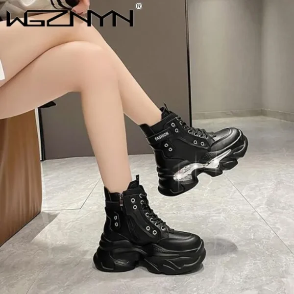 NEW Women Ankle Boots Autumn Chunky Shoes Woman High Platform Breathable Sneakers 8CM Thick Sole Wedges Motorcycles Boots Winter - Image 6