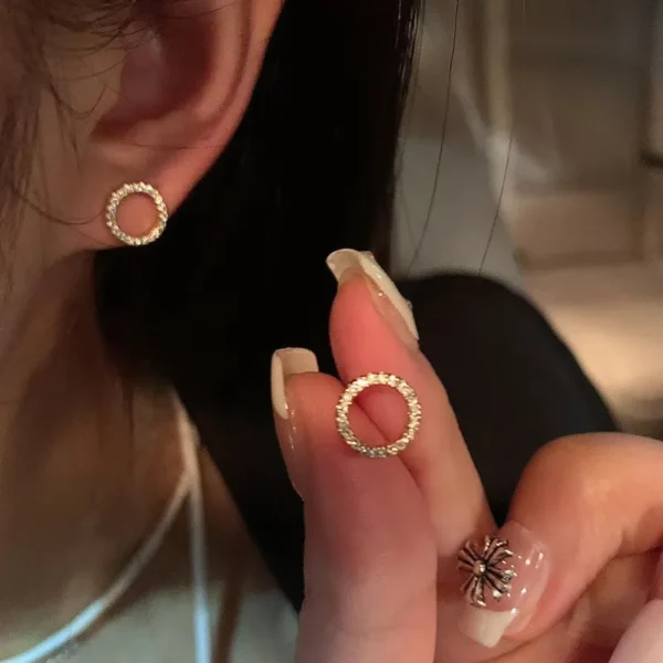 Delicate Small Circle Stud Earrings for Women Gold Color Crystal Minimalist Korean Party Summer Fashion Jewelry Accessories - Image 4