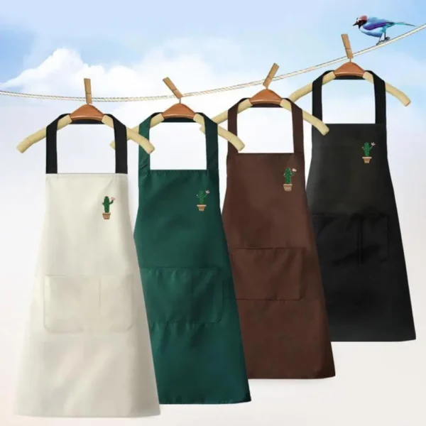 Waterproof Oilproof Apron Home Kitchen Apron With Large Pocket Fashion Abrasion Resistant Workwear For Women And Men M4P0 - Image 2