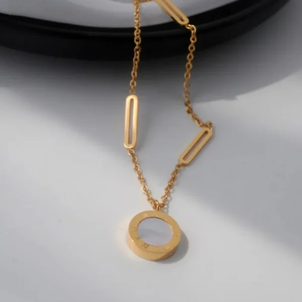 Classic Stainless Steel Roman Digital Wafer Pendant Necklace for Women Charm Geometry Round Shell Choker Chains Jewelry Gifts - Image 6