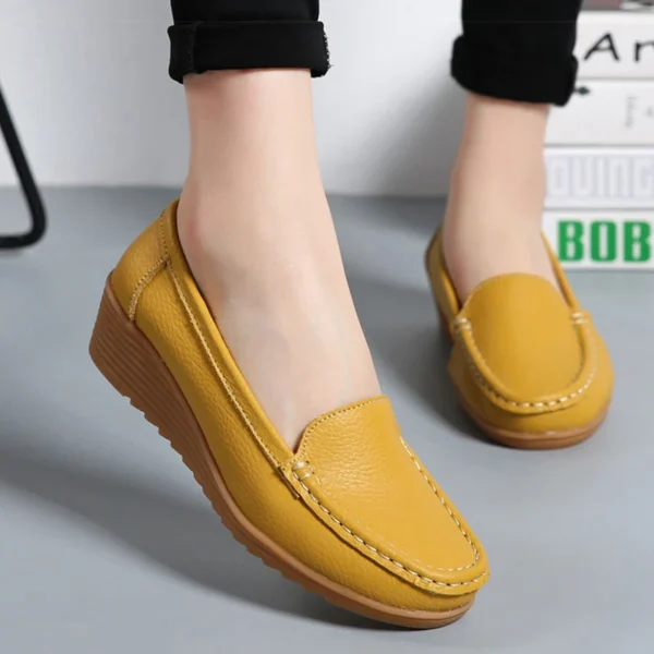 Women Shoes 2023 New Leather Flat Shoes Slip On Women Loafers With Wedge Heels Casual Flats Zapatos Mujeres Moccasins Female - Image 2