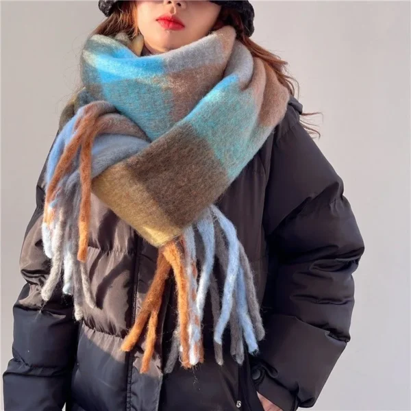 2024 Winter Thick Warm Scarf Women Cashmere Shawl and Wraps Pashmina Neckerchief Bufanda Female Rainbow Hairy Tessel Echarpe New - Image 5