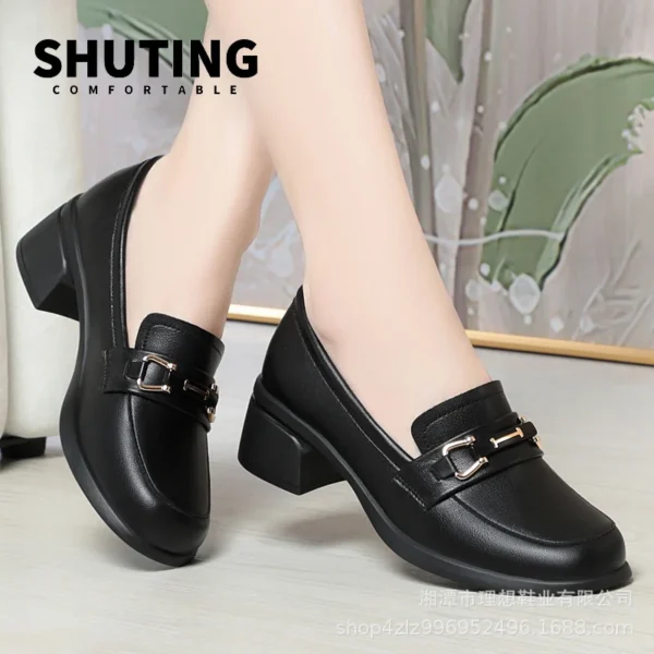Spring Autumn Ladies Pumps Shallow Shoes Crystal Comfortable Thick Sole Loafers Fashion Breathable Single Shoe Classic - Image 2