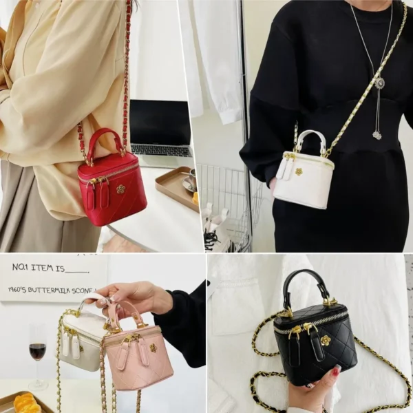 Small Shoulder Bucket Bag For Women Classic Mini Clutches Female Small Square Box Crossbody Metal Chain Handbag - Image 6
