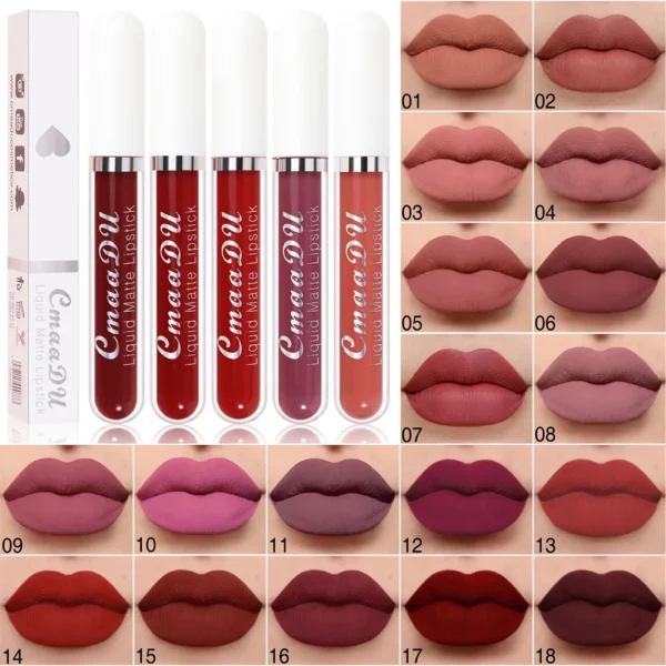 Sexy Long Lasting Velvet Matte Lip Gloss Liquid Lipstick Lip Makeup Women Beauty Red Nonstick Cup Waterproof Lip Gloss 18 Color - Image 3
