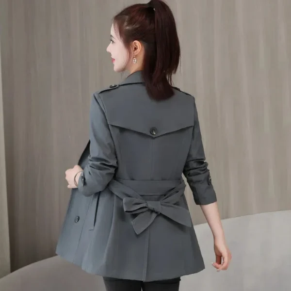 Women's Jacket 2024 New Spring Long Sleeves Stand Collar Casual Windbreaker Female Double-breasted With Belt Outerwear - Image 3