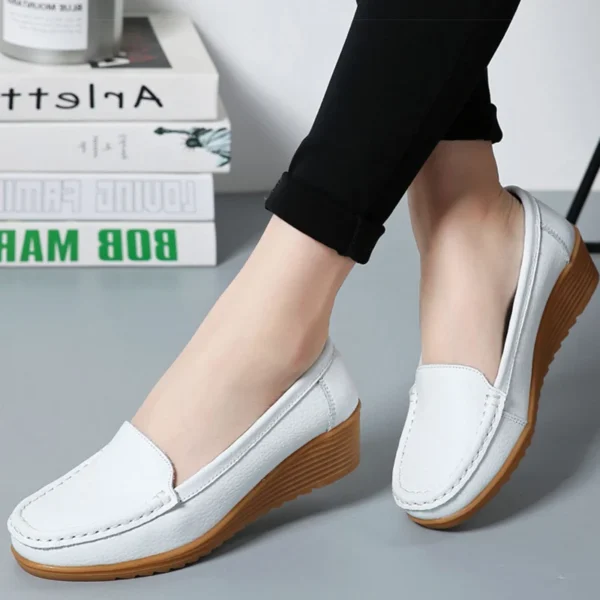 Women Shoes 2023 New Leather Flat Shoes Slip On Women Loafers With Wedge Heels Casual Flats Zapatos Mujeres Moccasins Female - Image 3