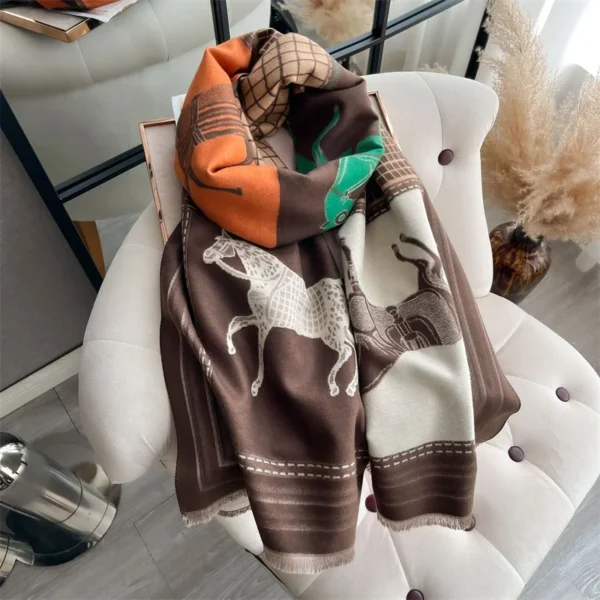 Luxury Warm Poncho Cashmere Winter Women Scarf Horse Print Shawl Wraps Female Thick Pashmina Blanket Bufanda Travel Echarpe 2024 - Image 3