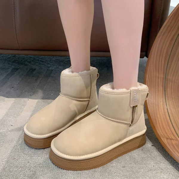 White Ankle Boots Zipper Shoes Winter Footwear Clogs Platform Boots-Women Luxury Designer Round Toe Plush Australia Flat Heel Lo - Image 3