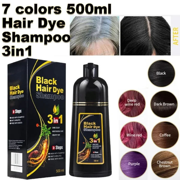 100ml/500ml Hair Dye Shampoo 3in1 Darkening Hairs Instant Gray To Black Polygonum Multiflorum Natural Coloing Cover for Women - Image 2