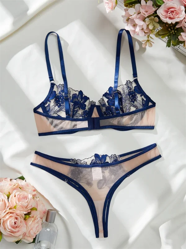 Mesh Embroidered Lingerie Sets for Women Delicate Eroctic Lingerie Female Fancy Underwear Intimate Transparent Bra Sets 3-Point - Image 2