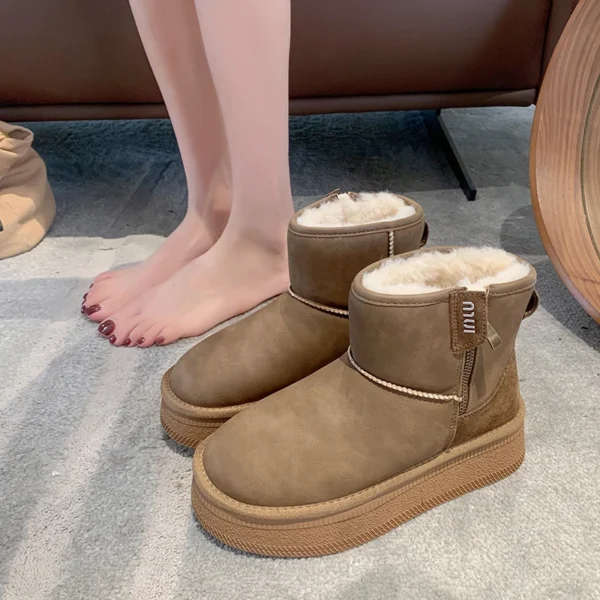 White Ankle Boots Zipper Shoes Winter Footwear Clogs Platform Boots-Women Luxury Designer Round Toe Plush Australia Flat Heel Lo - Image 4
