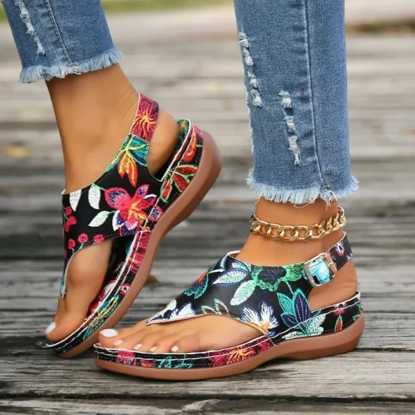 Women's Retro Orthopedic Wedge Platform Sandals 2024 Summer Causal Buckle Flat Shoes Ladies Beach Flip Flops Zapatos De Mujer - Image 5
