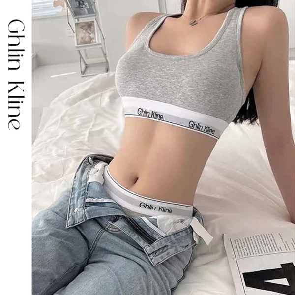 2PCS Ghlin Kline Underwear with Bra Set For Female Cotton Sports Girl Tank Top and Briefs Kit S-XL - Image 2