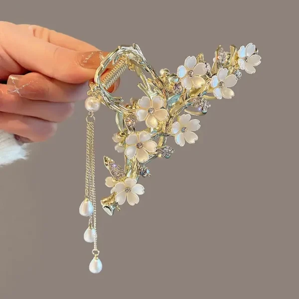 Luxury Flower Rhinestone Pearl Grab Clip Ponytail Claw Clip Women Elegant Hair Gift Shark Clip Fashion Hair Accessories - Image 3