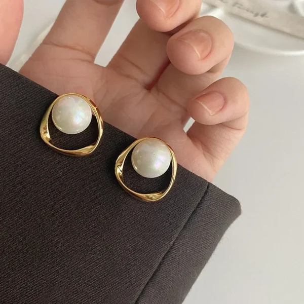 Imitation Pearl Earring for Women Gold Color Round Stud Earrings Korean Delicate Irregular Design Unusual 2023 Fashion Jewelry - Image 3