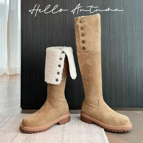 2023 new winter warm shoes Women over-the-knee boots 22-25cm flock+plush modern boots side zip button platform boots snow boots